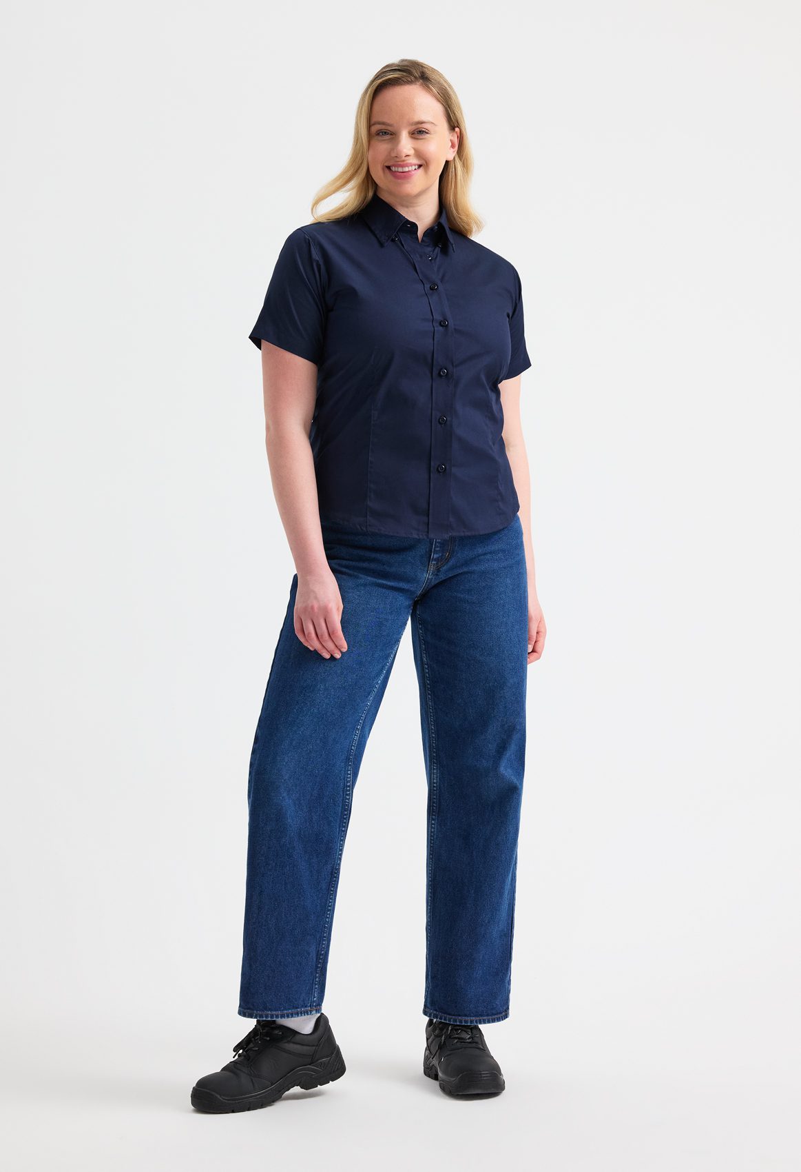 Ladies Pinpoint Oxford Half Sleeve Shirt